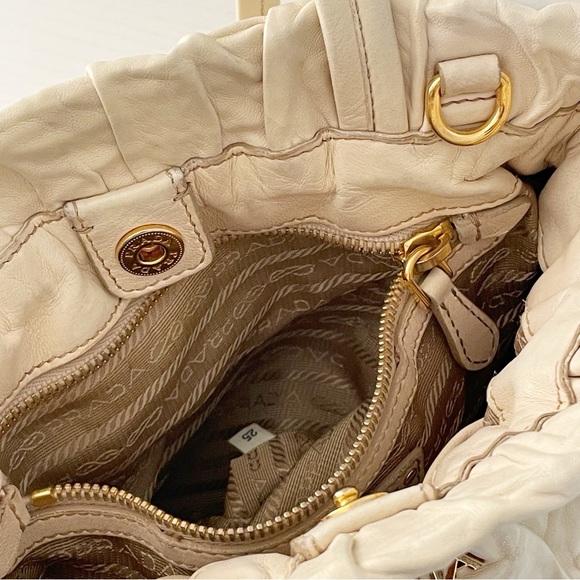 Prada cream beige nappa leather bow tote bag gold hardware - Picture 12 of 14